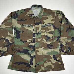 Terry MFG Army Combat Coat, Woodland CAMOUFLAGE PATTERN Name Tag Sz S Short